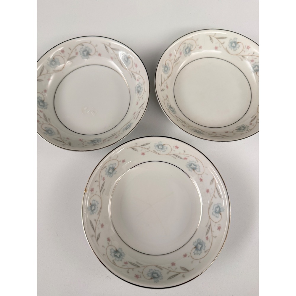 English Garden Fine China Fruit Bowls Set of 3 Blue Pink Floral Japan 1221 5.5in